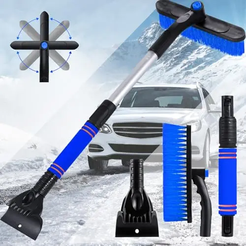 SaiXuan Eiskratzer mit Besen für Auto, Teleskopgriff und 360° drehbare Bürste, ideal für SUV und LKW (Blau)
