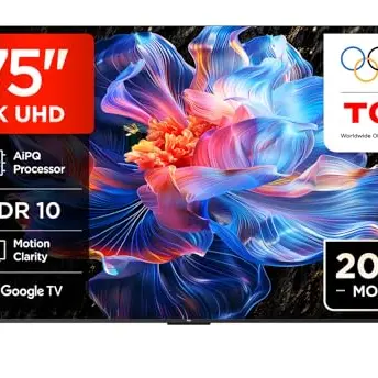 TCL 75V6C 75 Zoll 4K HDR Smart TV mit Google TV, Dolby Audio, kompatibel mit Google Assistant & Alexa
