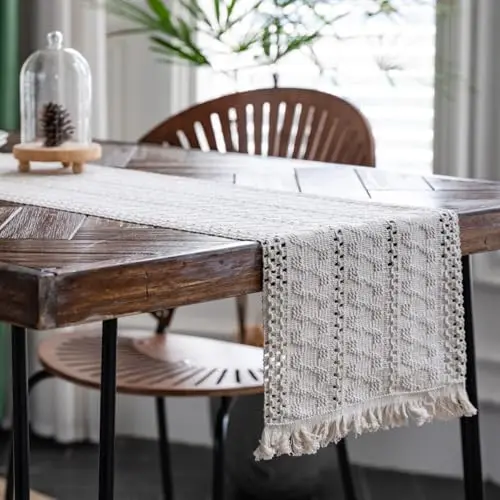 Weihnachtlicher Tischläufer mit Quasten – Beige, 30x180 cm für Küche und Feierlichkeiten