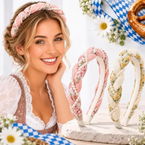 2 Stück Geflochtener Blumen Haarreif mit Perlen, Damen