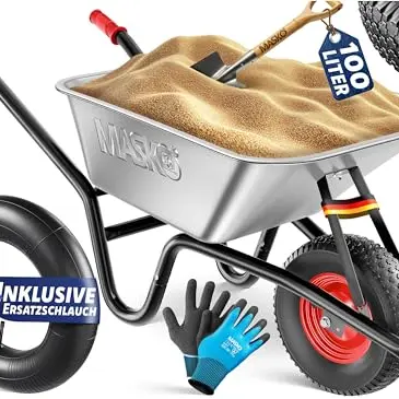 MASKO® Schubkarre 100 Liter mit Luftreifen und Stahlfelge - Gartenschubkarre & Transportkarre
