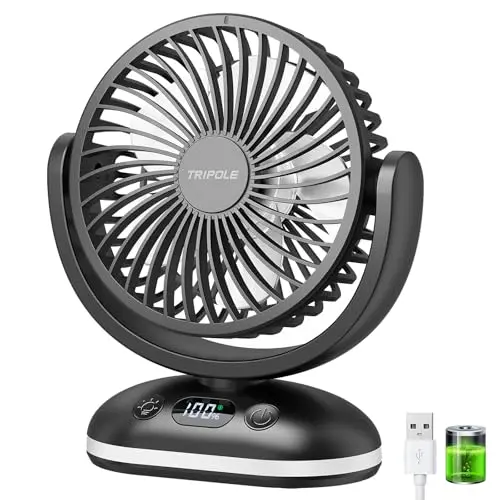 TriPole Tischventilator mit 4000mAh Akku, 31H Laufzeit, USB, leise, verstellbar, klein und tragbar für Büro, Schlafzimmer und Camping