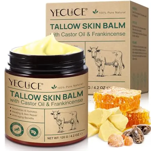 Bio Beef Tallow Creme - 100% Grasgefüttertes Rindertalg mit Rizinusöl und Weihrauchöl für Gesicht und Körper - 120g