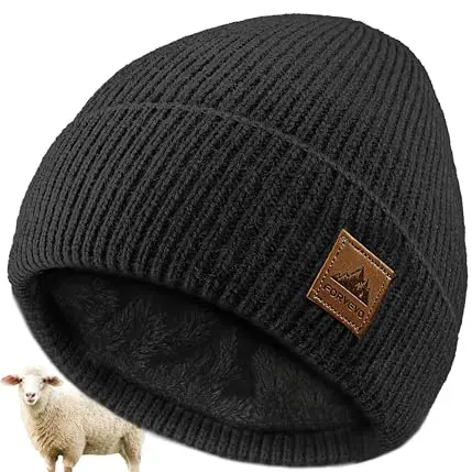 FORVEVO Herren Wintermütze, Warme Beanie mit Fleece, Winddicht, für Outdoor und Skifahren, Schwarz