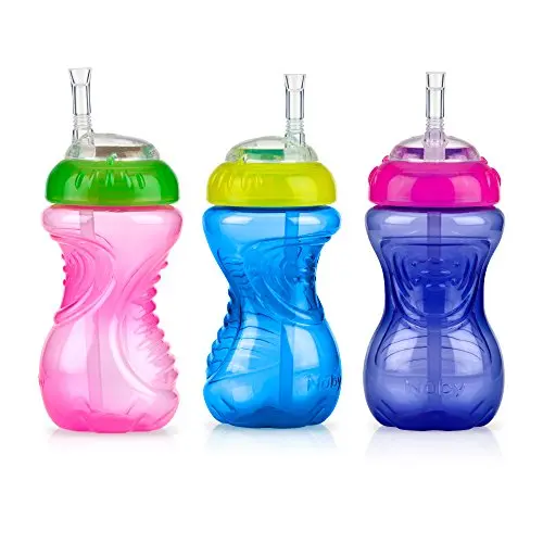 Nuby No-Spill Schnabelbecher mit Strohhalm | Rosa | 300 ml | 3er-Pack
