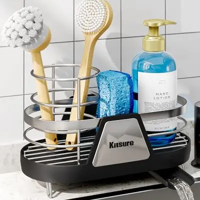 Kitsure Spülbecken Organizer – Platzsparender Küchenspülen-Caddy mit drehbarem Wasserauslass, Schwarz