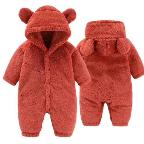 Yaopelky Baby Bär Schneeanzug Fleece Overall für Jungen und Mädchen 0-12 Monate, rot, 6-9 Monate
