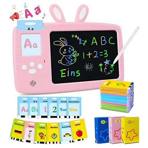 Deutsch Lernen Lernspielzeug für Kinder 1-6 Jahre, Sprechende Flash-Karten und LCD Schreibtablett