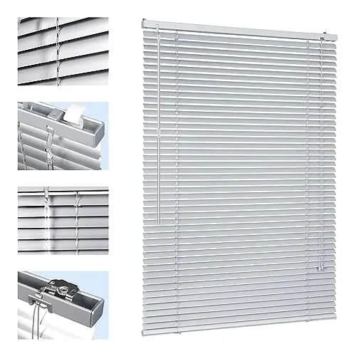Sekey Klemmfix-Jalousie 70x130cm, Alu-Lamellen 25mm, freihängend in Silber, mit Montagematerial, ohne Bohren