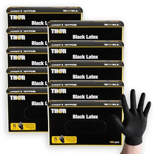 ABENA THOR Latexhandschuhe Schwarz (S) – 1000 Stück – Einweghandschuhe für Putzen, Grillen & Werkstatt