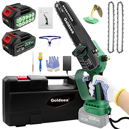Goldsea Akku-Kettensäge 8 Zoll, kabellos, bürstenloser Motor, automatische Ölung, leicht für Garten und Brennholz, 4000mAh