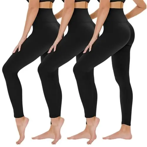 TNNZEET 3er Pack Damen Leggings High Waist Schwarz für Sport (L-XL)