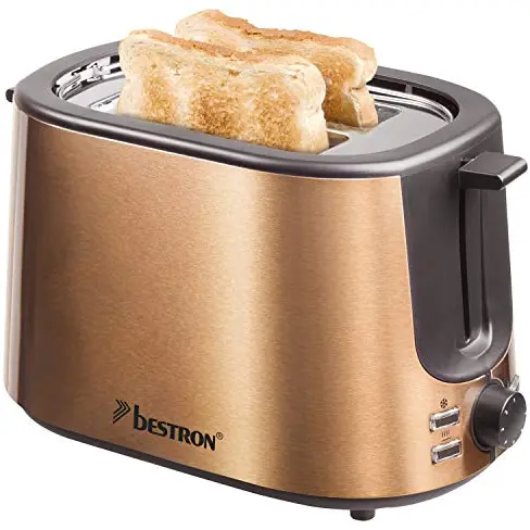 Bestron Toaster mit 2 Röstkammern und Brötchenaufsatz, 1.000 W, Kupfer-Optik