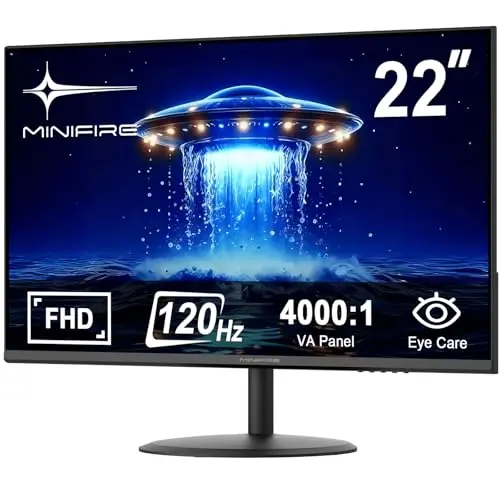 Minifire 22 Zoll FHD 1080p Business Monitor, 120 Hz, Eye Comfort, Ultra Thin, HDMI, Schwarz