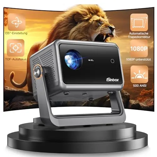Mini Beamer 1080P FHD mit Autofokus und Trapezkorrektur - Tragbar für Schlafzimmer und Outdoor Heimkino