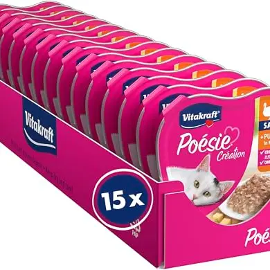 Vitakraft Poésie Création Nassfutter für Katzen mit Pute in Käsesauce, 15 x 85 g