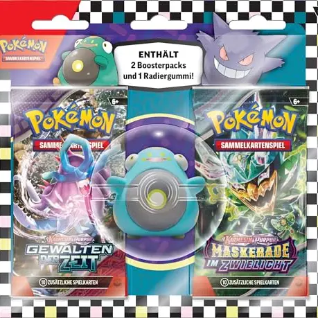 Pokémon Radiergummi-Blister für den Schulanfang – Wampitz (1 Radiergummi, 2 Boosterpacks)