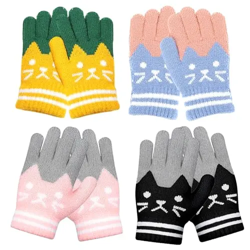 Solivive 4 Paare Warme Strickhandschuhe für Kinder, Komfortabel und Atmungsaktiv, Geeignet für Jungen und Mädchen