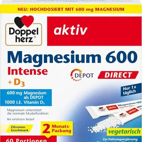 Doppelherz Magnesium 600 Intense + D3 DEPOT DIRECT - 60 Portionen Zitronen-Geschmack