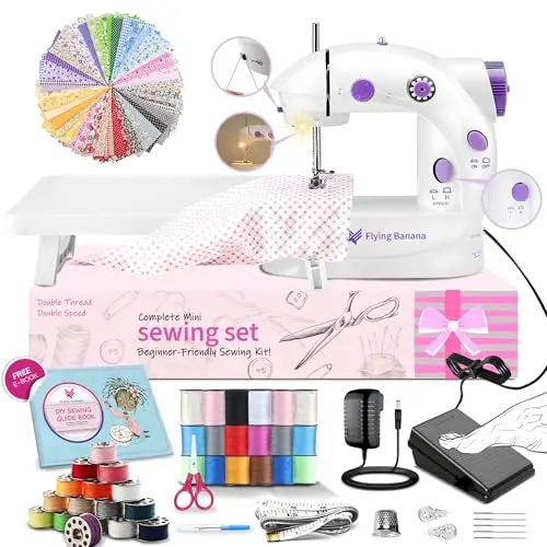 Einfache Nähmaschine für Kinder, tragbare und leichte Nähmaschine mit Erweiterungstisch und Pedal für DIY-Projekte.