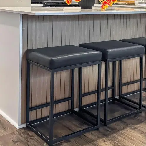 ALPHA HOME Barhocker 2er Set Schwarz mit Fußstütze - Sitzhöhe 61cm, robustes Metallgestell