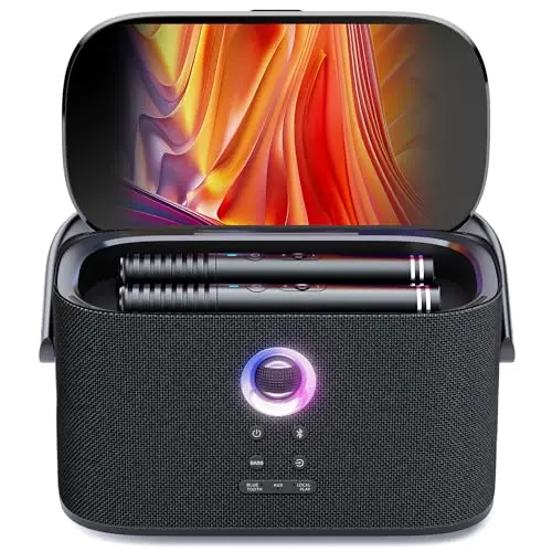 Karaoke Maschine mit 2 Mikrofonen, Liedtext-Display, 140W Bluetooth, HDMI, Selbstaufladend - Ideal für Partys