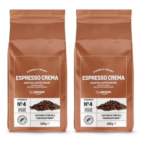 Amazon Espresso Crema Röstkaffee, Ganze Bohnen, 1kg (2x 500g), Rainforest Alliance-zertifiziert