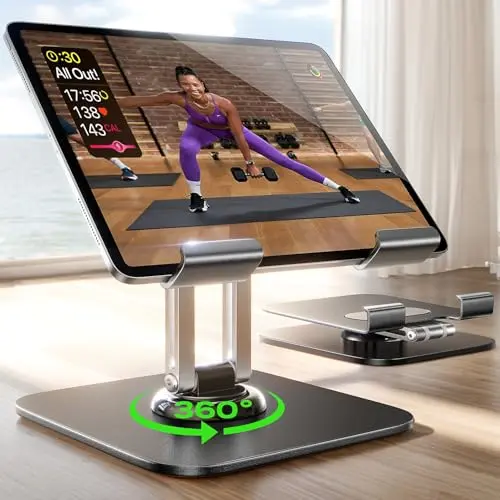 LISEN iPad & Tablet Halterung, 360° drehbar, faltbar, stabiler Tischständer für Büro & Zuhause