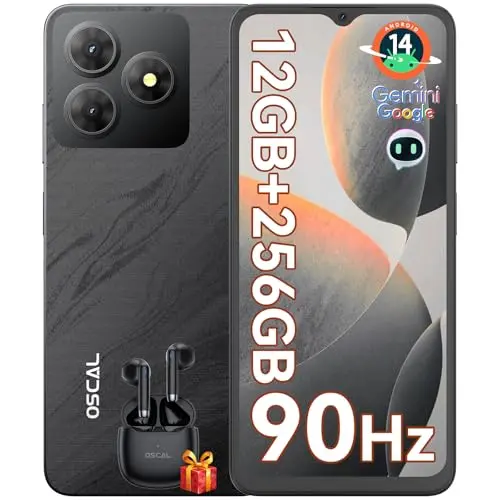 OSCAL Flat 2 Gemini AI Smartphone | Android 14, 12GB RAM, 256GB Speicher | 6.56'' HD+, 5000mAh Akku, Dual SIM, 13MP Kamera