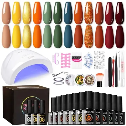 UR SUGAR Shellac Starterset mit 48W Lampe und 12 Farben UV Nagellack – Geschenkset für Gelnägel und Maniküre