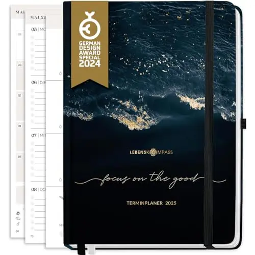 Lebenskompass Kalender 2025 A5 'WAVE' - schöner Wochenplaner & Terminkalender im stabilen Hardcover
