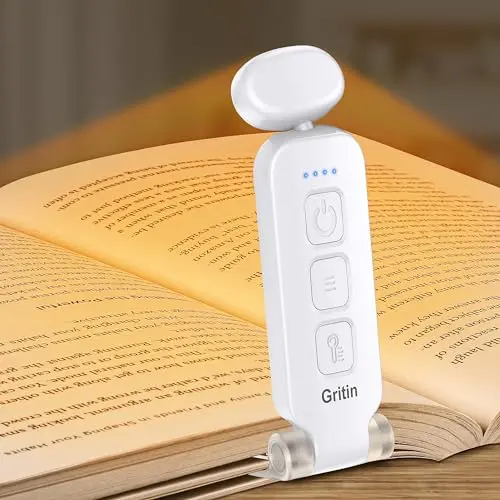 Gritin Leselampe zum Klemmen, wiederaufladbar, 3 Farbmodi & 5 Helligkeiten, augenschonend für Lesen im Bett