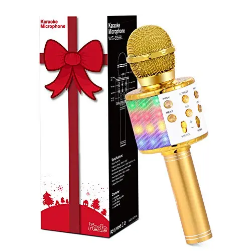 Fede Karaoke Mikrofon - Drahtloses Bluetooth Mikrofon für Kinder und Jugendliche, Tragbares KTV Geschenk für Smartphone und PC