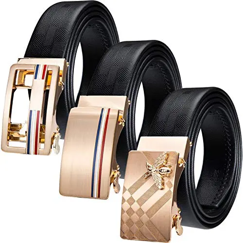 Barry.Wang Herren Goldgürtel Set mit Bee Schnalle, Schwarz, 150 cm, verstellbar