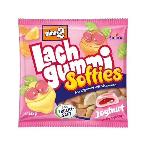 nimm2 Lachgummi Softies Joghurt – 225 g – Gefüllte Fruchtgummis in sechs Geschmacksrichtungen