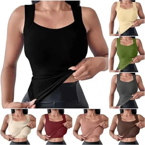 UHouse Damen Sport Top mit BH - Lässiges Yoga Trägertop in Schwarz, Ärmellos, Größe XXL
