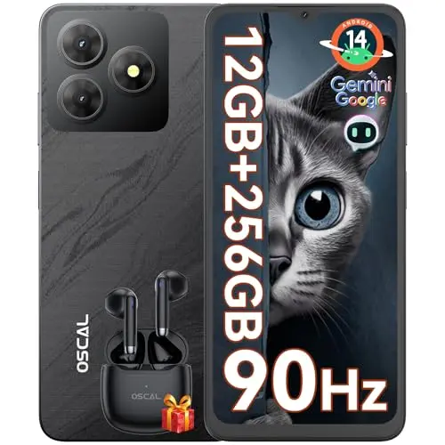 OSCAL Flat 2 Gemini AI Smartphone - Android 14, 12GB RAM, 256GB Speicher, 90Hz Display, 5000mAh Akku, Dual SIM