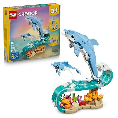 LEGO Creator 3-in-1 Meerestiere: Delfine, Seepferdchen & Krabbe - Spielzeug für Kinder ab 9 Jahren