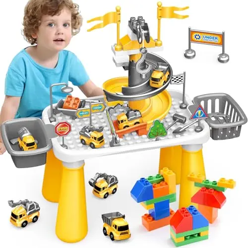 Bauklotztisch für Kinder: Spieltisch mit Aufbewahrung für 3-5 Jahre alte Jungen und Mädchen