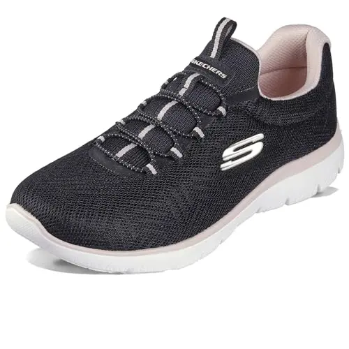 Skechers Damen Summits Artistry Chic Turnschuhe, Black Mesh/Light Pink Trim, 35 EU
