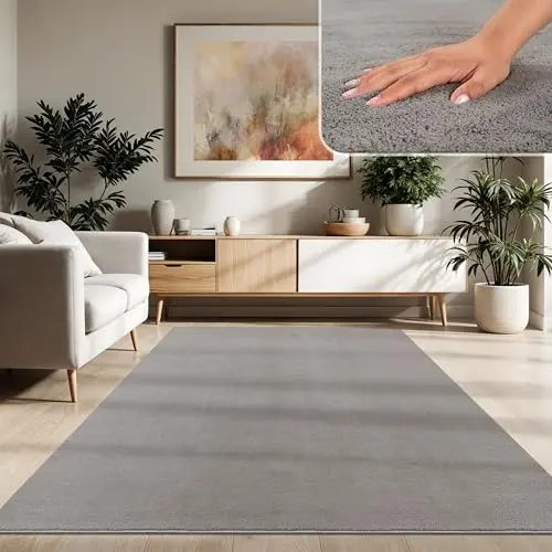 Paco Home Moderner Kuscheliger Teppich Grau 300x400 cm waschbar und pflegeleicht