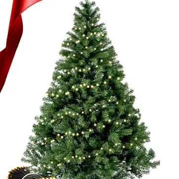 Menz Künstlicher Weihnachtsbaum 180 cm mit Lichterkette, stabiler Ständer, einfach zu montieren