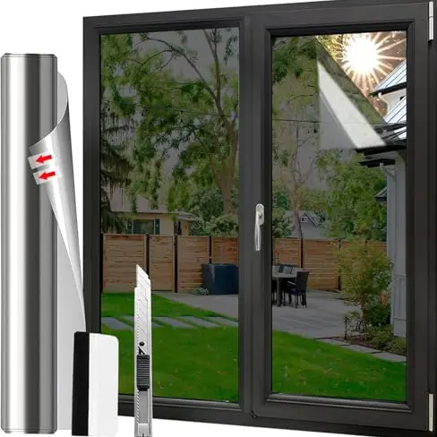 Gutsbox Spiegelfolie für Fenster - Sicht- und Sonnenschutzfolie, selbsthaftend, UV-Schutz für Zuhause und Büros