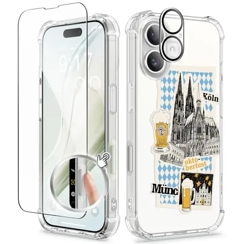 GVIEWIN iPhone 16 Hülle mit Kamerasteuerung, stoßfest und kratzfest, dünnes Design für Frauen, ideal für Oktoberfest