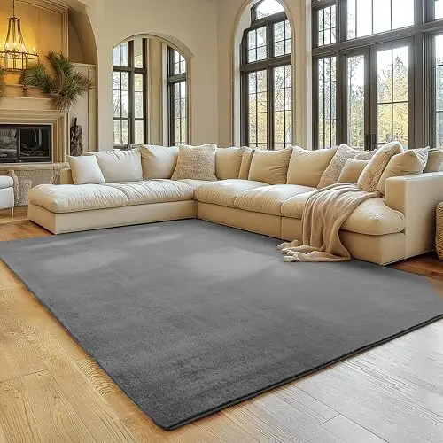 SIMPEX Kurzflor Teppich Grau 160x220 cm – Waschbar, weich & rutschfest für Wohnzimmer, Küche & Kinderzimmer