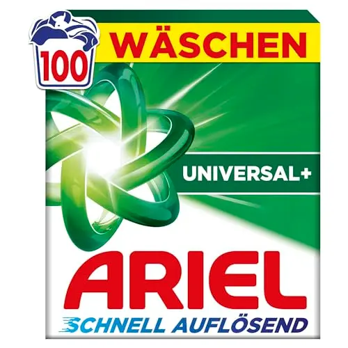 Ariel Vollwaschmittel Pulver Universal+ für 100 Wäschen, schnelle Wirkung, auch in kaltem Wasser