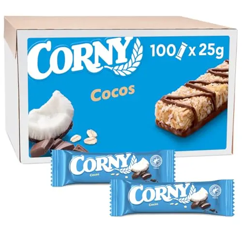 Müsliriegel Corny Classic Cocos | Exotische Kokosnuss & Schokolade | 100er-Karton | Snack für Meetings & Ausflüge