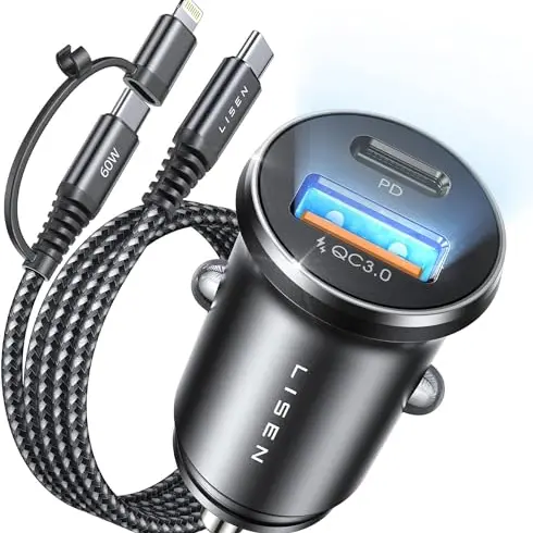 Lisen 54W USB-C Auto-Ladegerät, 12V Zigarettenanzünder, Power Delivery & QC3.0, für S24, iPhone 17/16/15