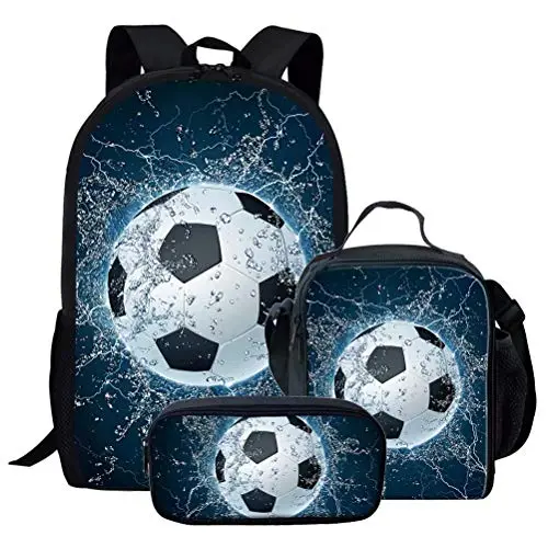 Chaqlin Kinder Schulranzen-Set, 3-teilig, Rucksack mit Lunchtasche & Bleistifttasche, American Football, Mehrfarbig