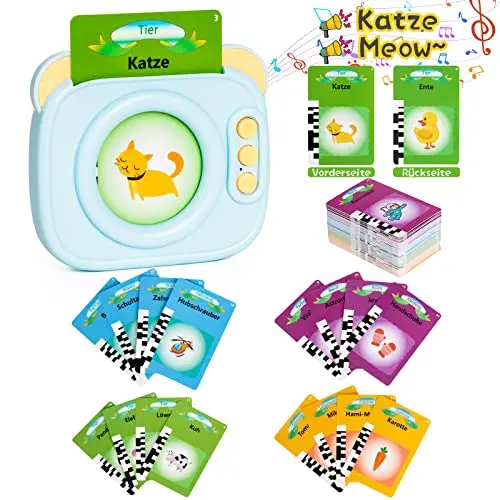 Interaktive Lernkarten für Kinder, 112 Karten, Spielzeug zum Deutsch Lernen, 1-6 Jahre, Geschenk für Jungen und Mädchen, Blau